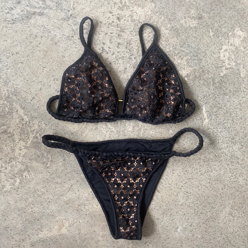 For Love and Lemons Black Lace Braided Bikini - SM